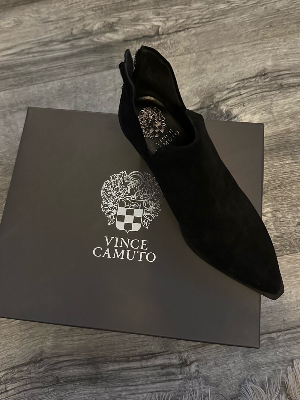 Vince Camuto Women’s Black Suede Pointed Ankle Boot